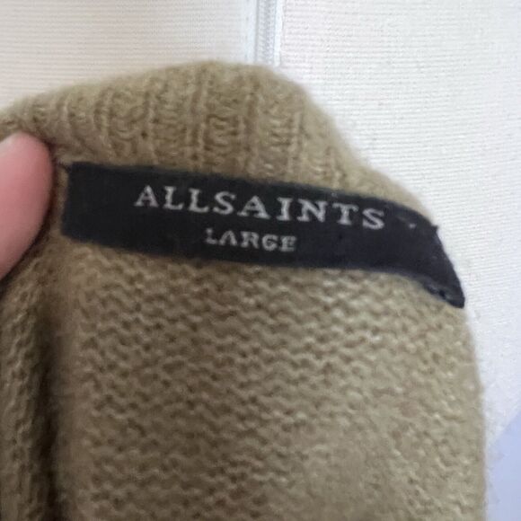 All Saints Women's Sweater Side Button Knitted Crewneck Long Sleeve Green Large - Picture 6 of 11